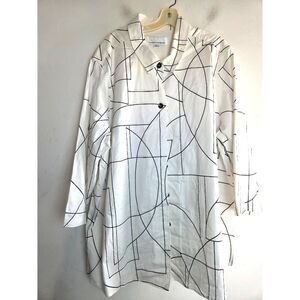 Caroline Rose White w/Black Geometric Pattern Cotton Tunic Button Down Blouse 3X